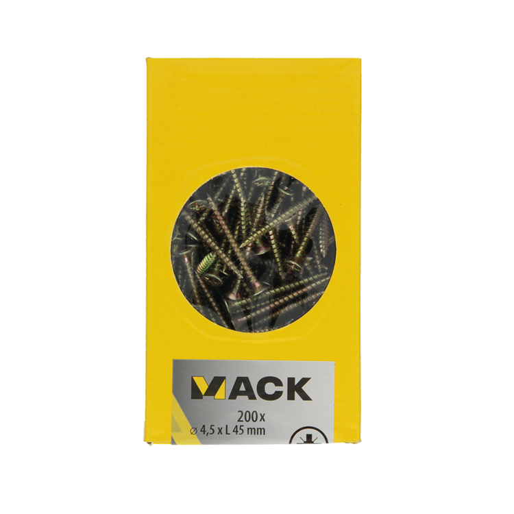 Mack 1020105 - vis pour panneaux d'aggloméré avec tête jaune avec 200 pièces 4,5 x 45 mm | 3 pièces