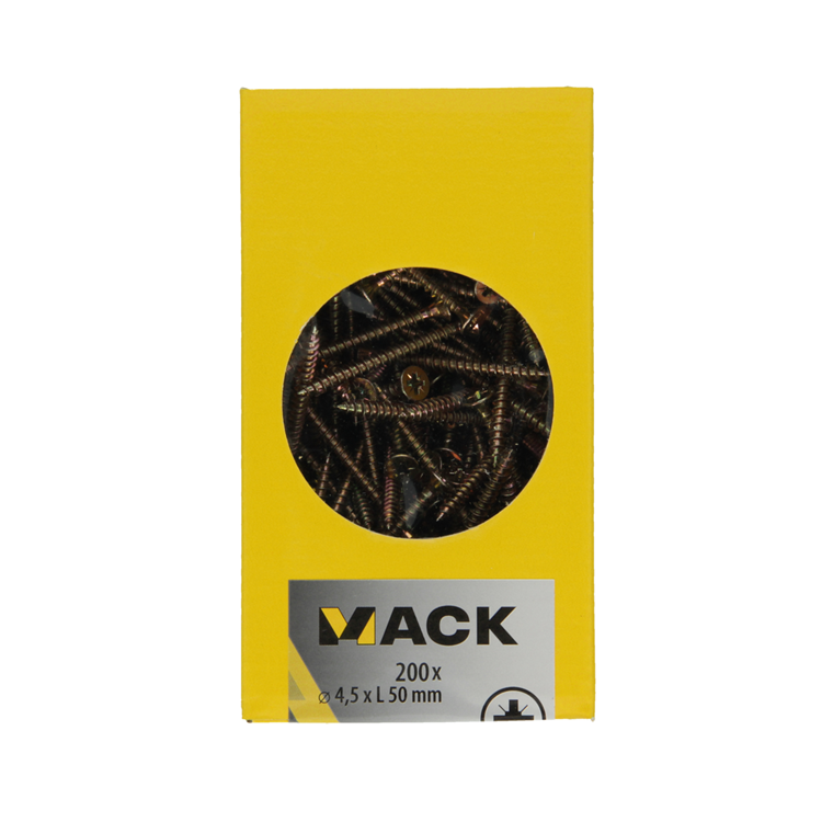 Mack 1020106 - vis pour panneaux d'aggloméré avec tête jaune avec 200 pièces 4,5 x 50 mm | 2 pièces