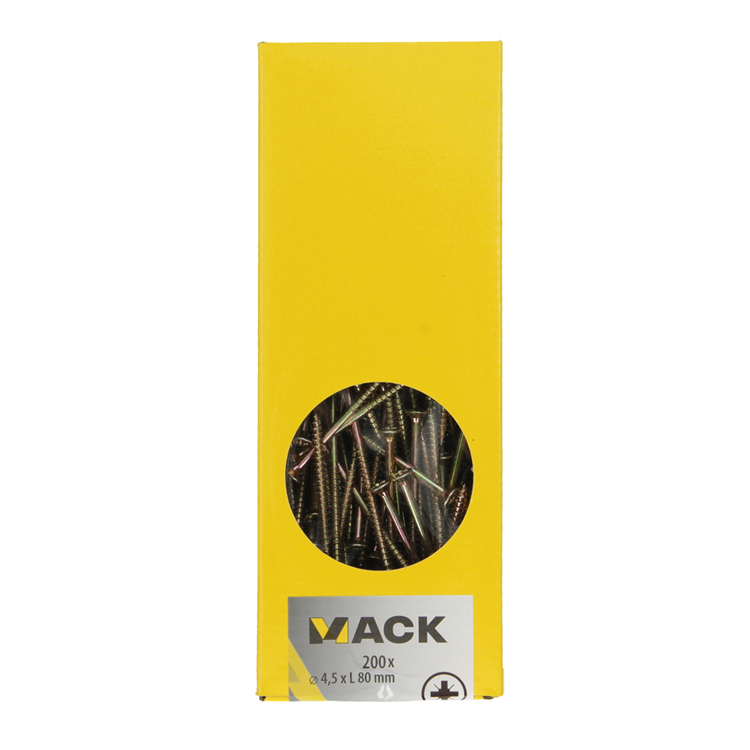 Mack 1020108 - vis pour panneaux d'aggloméré avec tête jaune avec 200 pièces 4,5 x 80 mm | 1 pièce