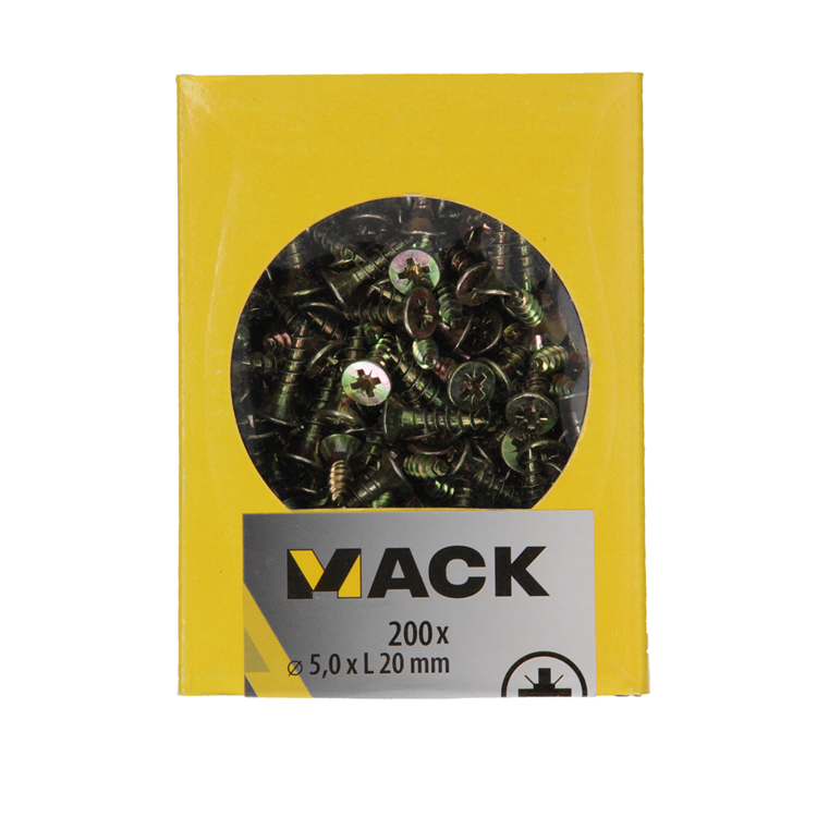 Mack 1020109 - vis pour panneaux d'aggloméré tête VZ jaune VZ 200 pcs 5,0 x 20 mm | 5 pièces
