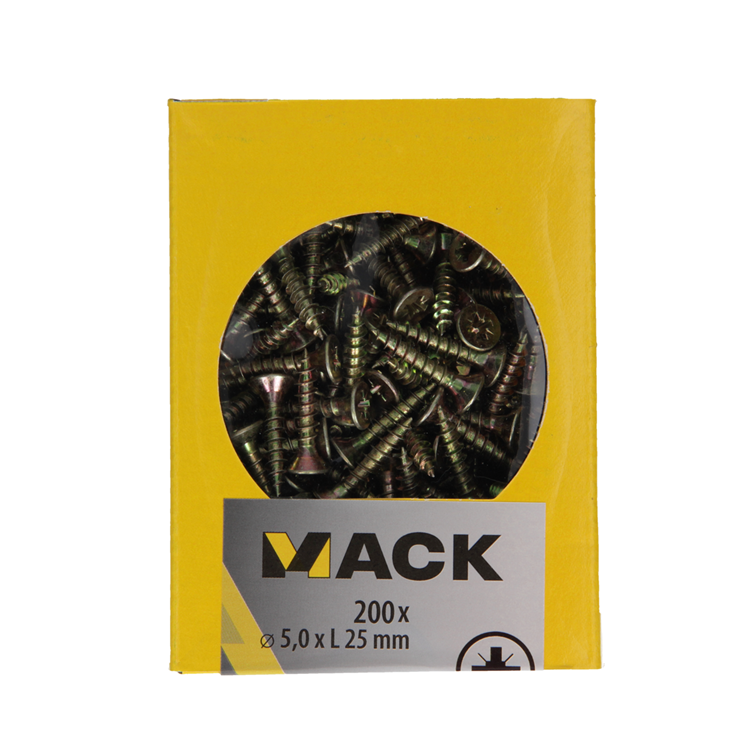Mack 1020110 - vis pour panneaux d'aggloméré avec tête jaune avec 200 pièces 5,0 x 25 mm | 5 pièces