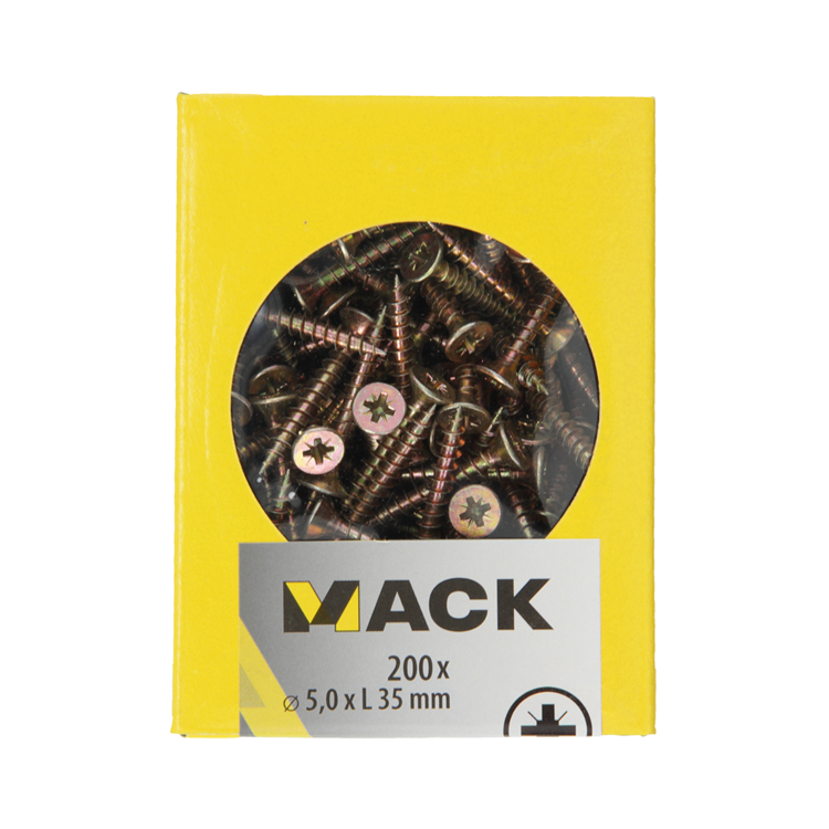 Mack 1020112 - vis pour panneaux d'aggloméré tête VZ jaune VZ 200 pcs 5,0 x 35 mm | 5 pièces