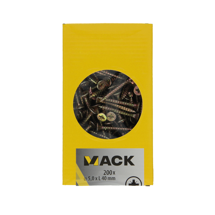 Mack 1020113 - vis pour panneaux d'aggloméré avec tête jaune avec 200 pièces 5,0 x 40 mm | 3 pièces