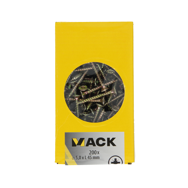 Mack 1020114 - vis pour panneaux d'aggloméré avec tête jaune avec 200 pièces 5,0 x 45 mm | 3 pièces