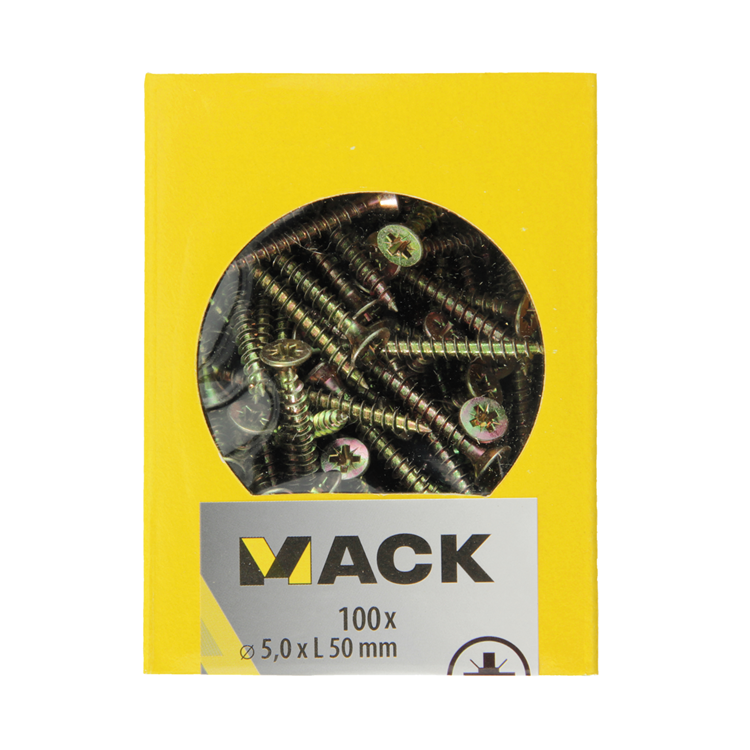 Mack 1020115 - vis pour panneaux d'aggloméré avec tête jaune avec 100 pièces 5,0 x 50 mm | 5 pièces