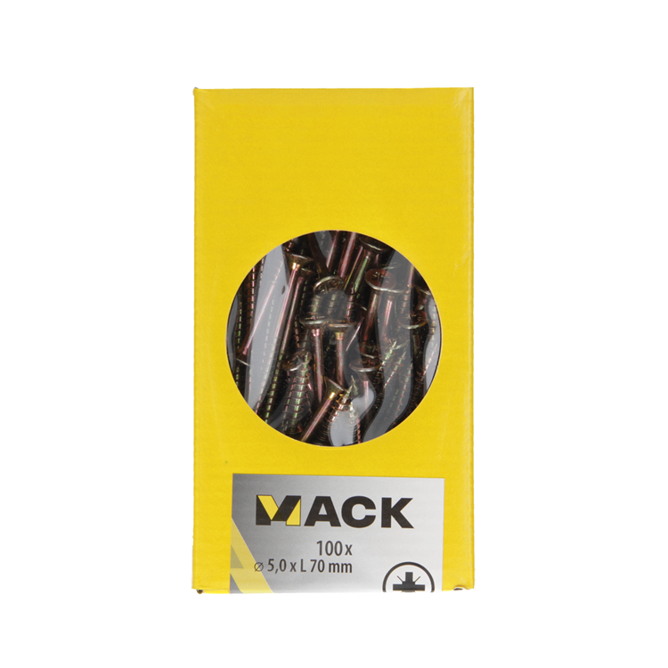 Mack 1020117 - vis pour panneaux d'aggloméré avec tête jaune vz 100 pcs 5,0 x 70 mm | 3 pièces