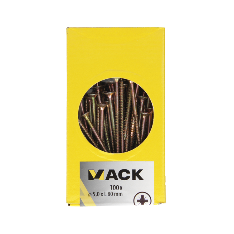 Mack 1020118 - vis pour panneaux d'aggloméré avec tête jaune vz 100 pcs 5,0 x 80 mm | 3 pièces