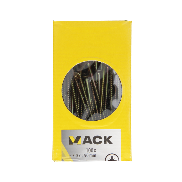 Mack 1020119 - vis pour panneaux d'aggloméré avec tête jaune avec 100 pièces 5,0 x 90 mm | 2 pièces