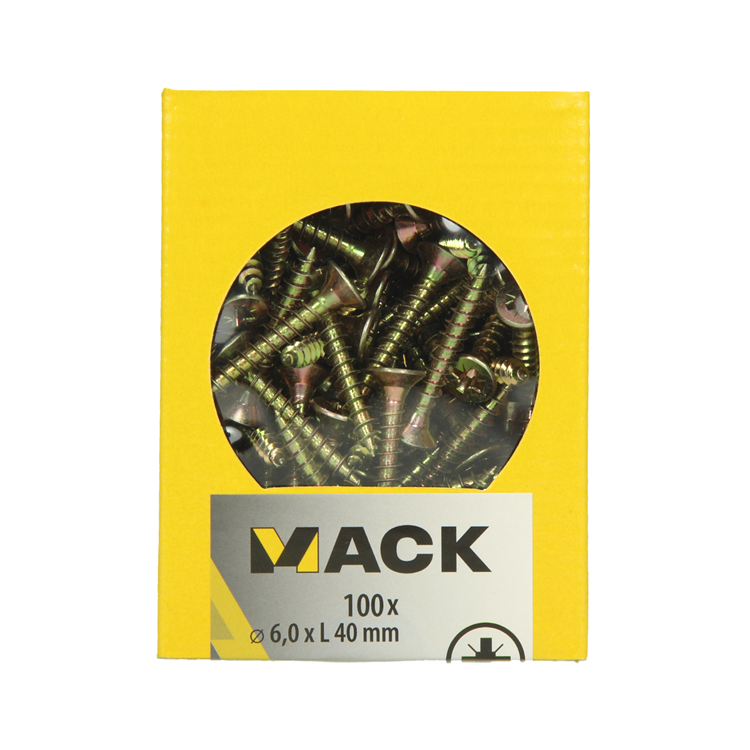 Mack 1020121 - vis pour panneaux d'aggloméré avec tête jaune avec 100 pièces 6,0 x 40 mm | 5 pièces
