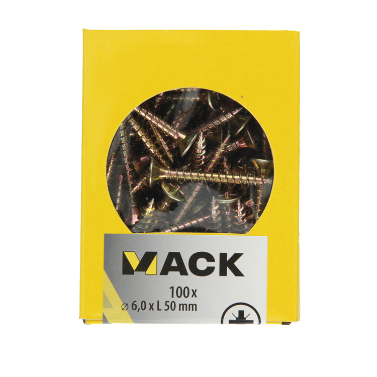 Mack 1020122 - vis pour panneaux d'aggloméré avec tête jaune avec 100 pièces 6,0 x 50 mm | 5 pièces