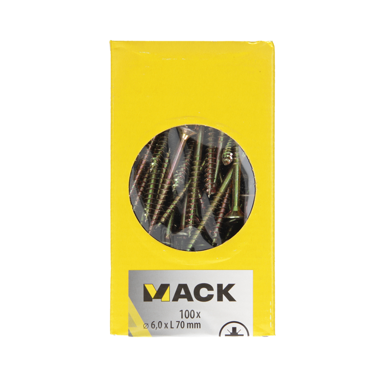 Mack 1020124 - vis pour panneaux d'aggloméré avec tête jaune avec 100 pièces 6,0 x 70 mm | 2 pièces
