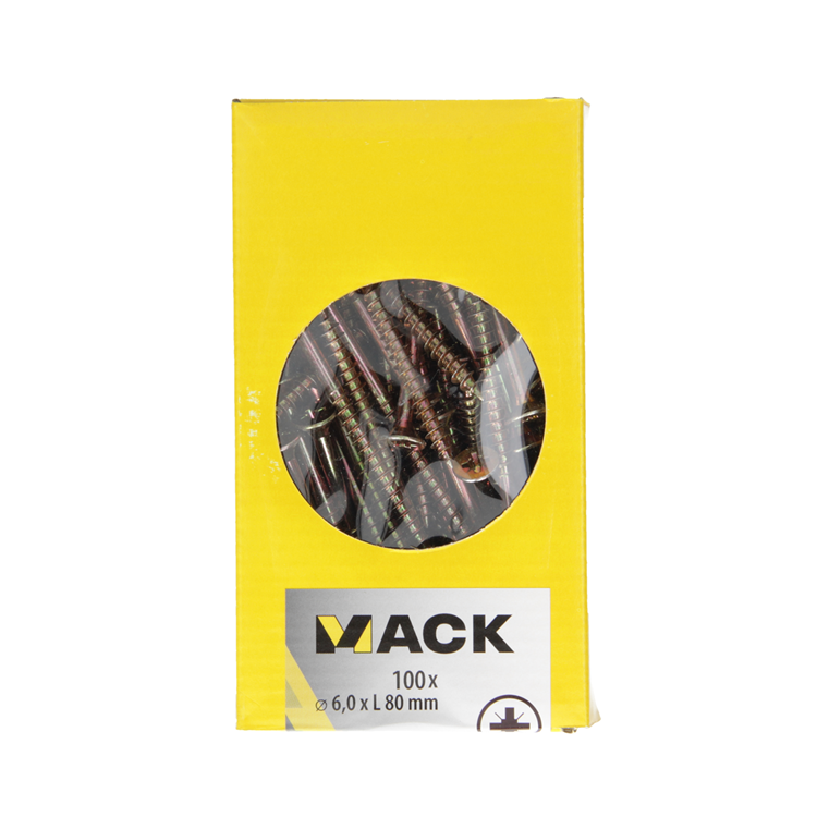 Mack 1020125 - vis pour panneaux d'aggloméré avec tête jaune avec 100 pièces 6,0 x 80 mm | 2 pièces