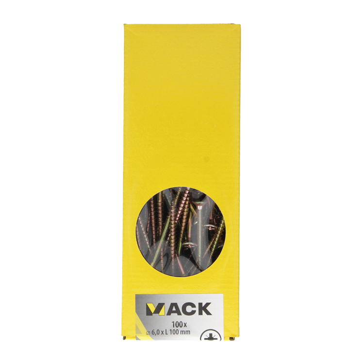 Mack 1020127 - vis pour panneaux d'aggloméré avec tête jaune vz 100 pcs 6,0 x 100 mm | 2 pièces