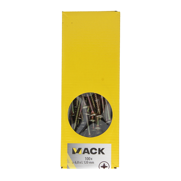 Mack 1020128 - vis pour panneaux d'aggloméré avec tête jaune 100 pcs 6,0 x 120 mm | 2 pièces