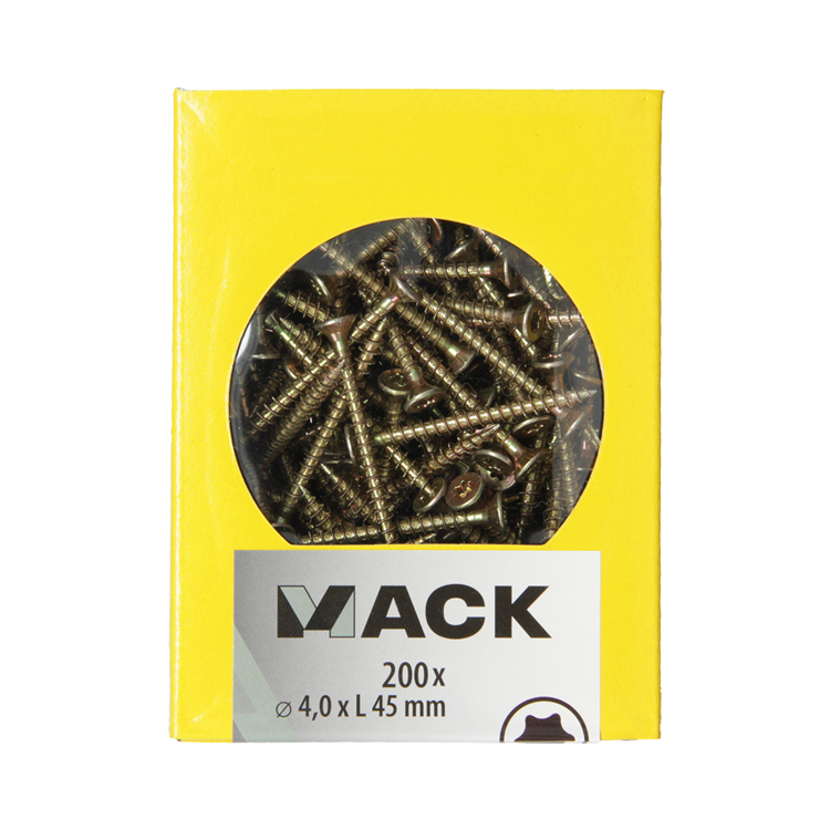 Mack 1020140 - vis pour panneaux d'aggloméré vz kp-self-lockinggvz 200pcs 4,0 x 45 mm | 5 pièces
