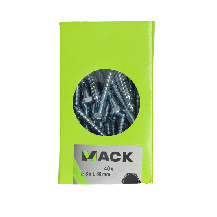 Mack 1020178 - boulon fileté à bois galvanisé 40 pièces 8 x 80 mm | 3 pièces