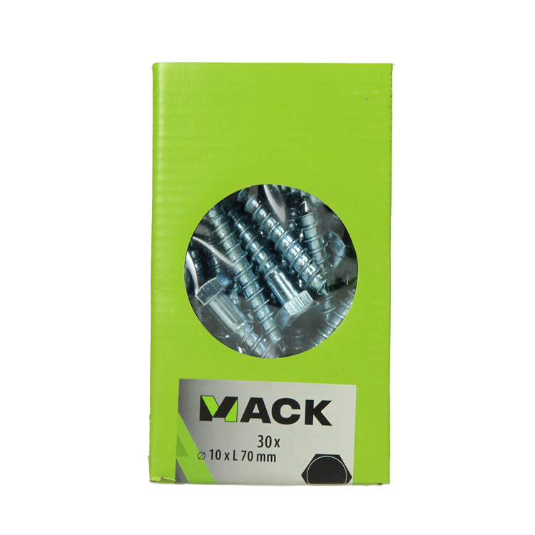 Mack 1020181 - boulon fileté à bois galvanisé 30 pcs 10 x 70 mm | 3 pièces