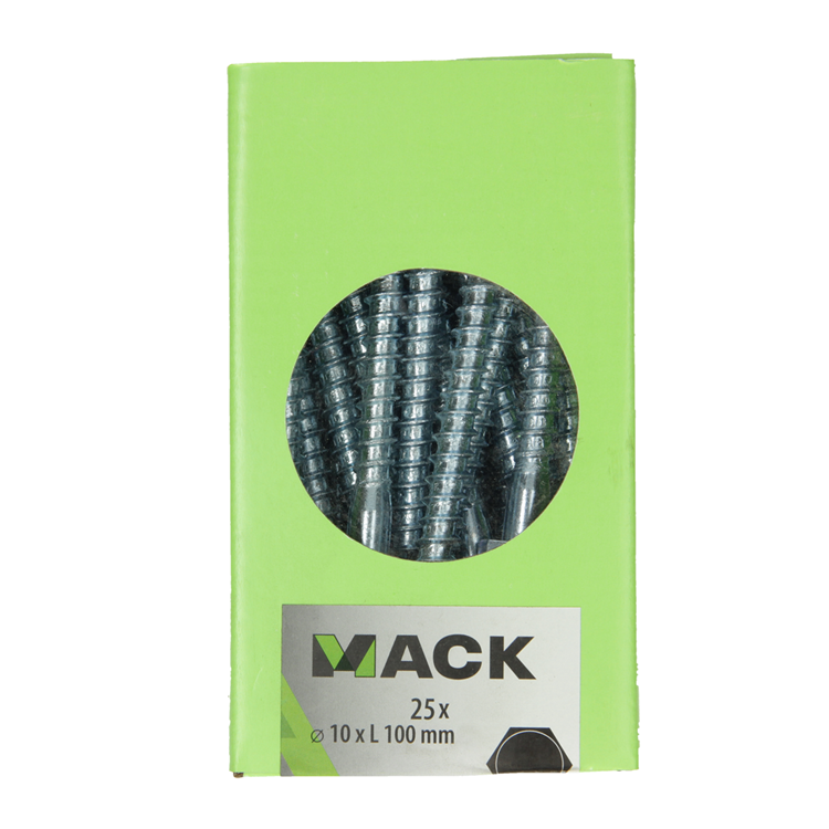 Mack 1020182 - boulon fileté à bois galvanisé 25 pièces 10 x 100 mm | 3 pièces