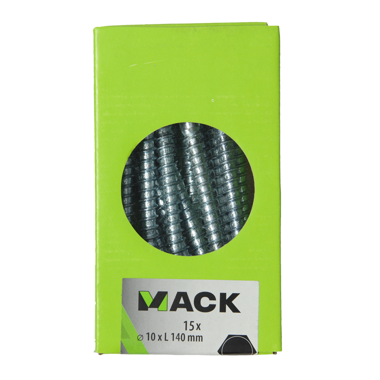 Mack 1020184 - boulon fileté à bois galvanisé 15 pièces 10 x 140 mm | 3 pièces