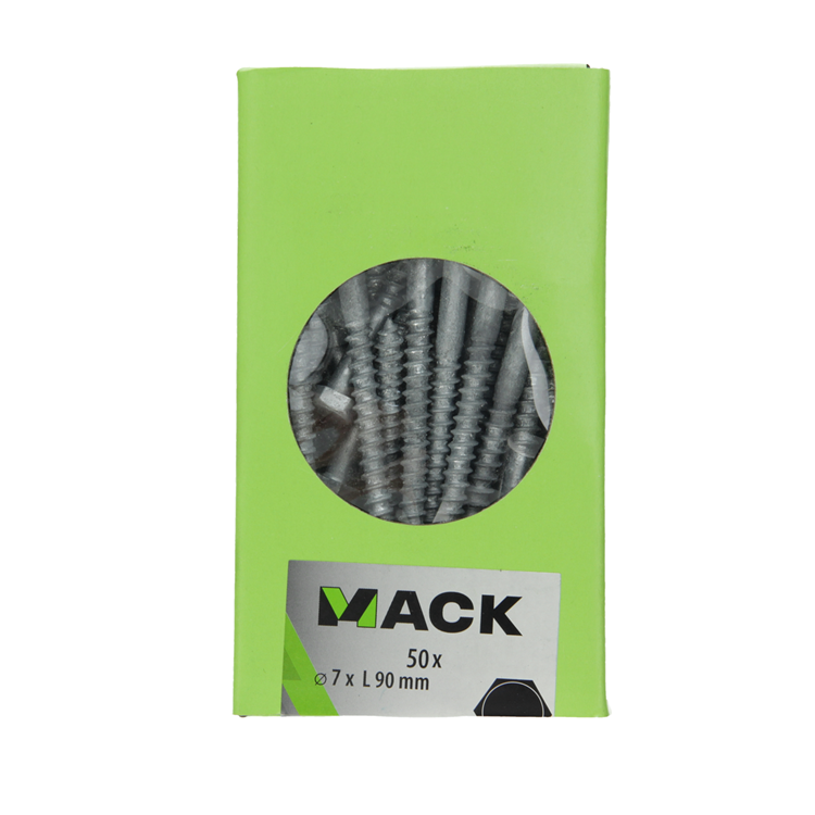 Mack 1020185 - boulon fileté à bois galvanisé à chaud 50 pièces 7 x 90 mm | 2 pièces