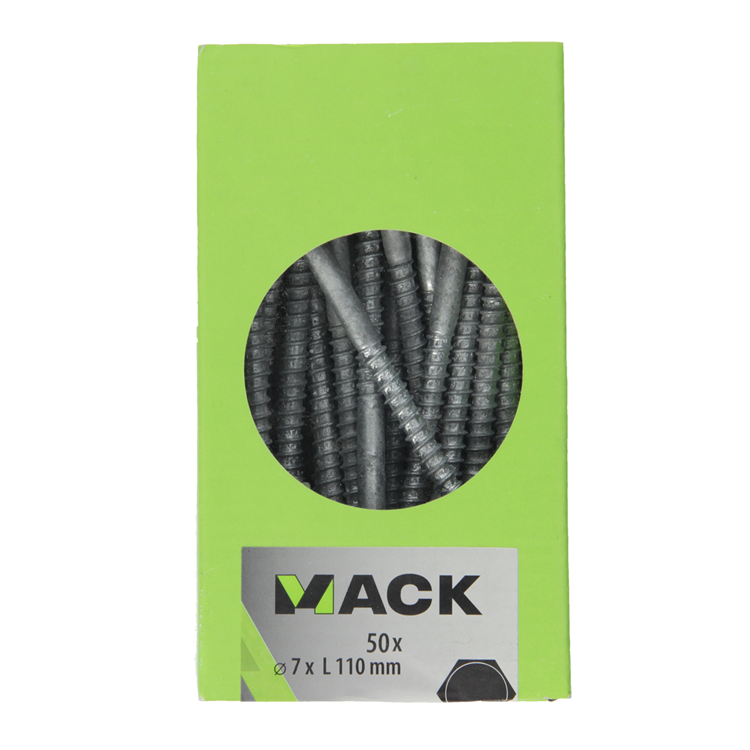 Mack 1020186 - boulon fileté à bois galvanisé à chaud 50 pièces 7 x 110 mm | 2 pièces