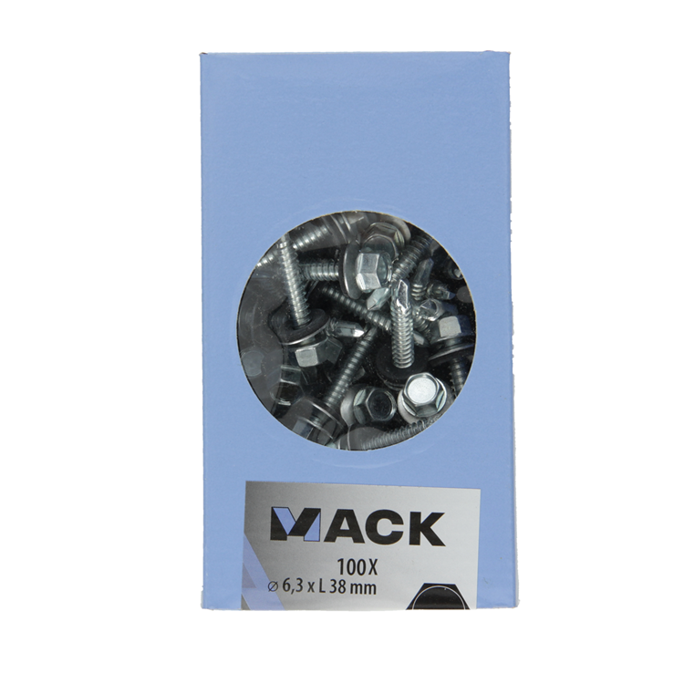 Mack 1020187 - vis autoperceuse tête hexagonale EPDM-vz 100pcs 6,3 x 38 mm | 2 pièces