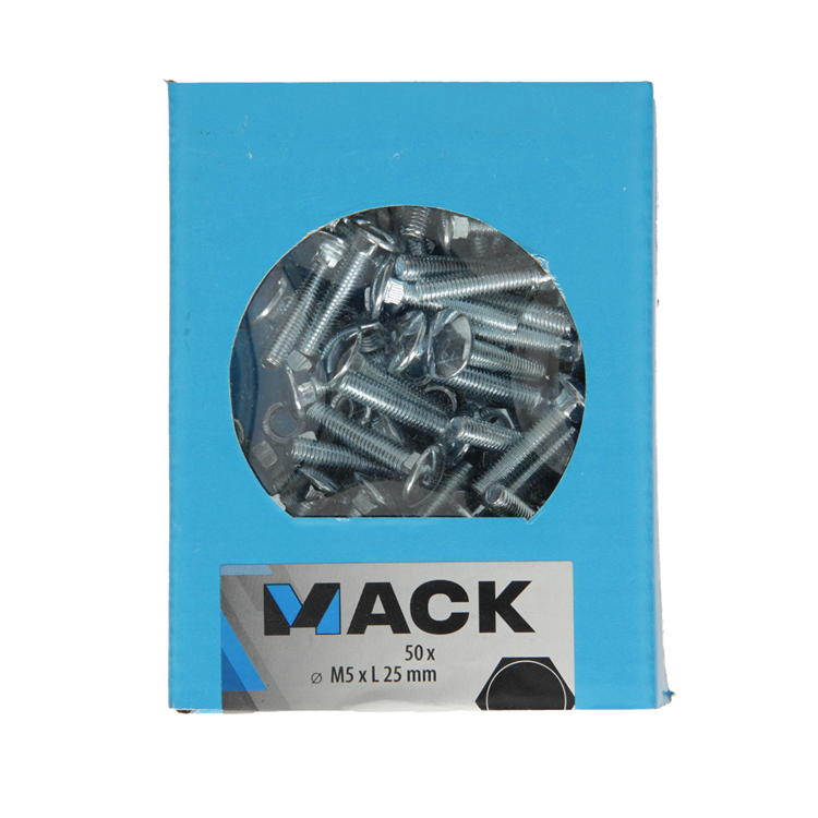 Mack 1020191 - boulon à bois + écrou galvanisé 50 stm5 x 25 mm | 5 pièces