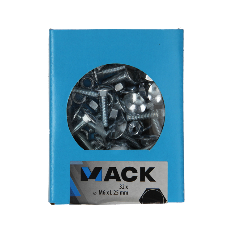 Mack 1020196 - boulon à bois + écrou galvanisé 32 stm6 x 25 mm | 5 pièces