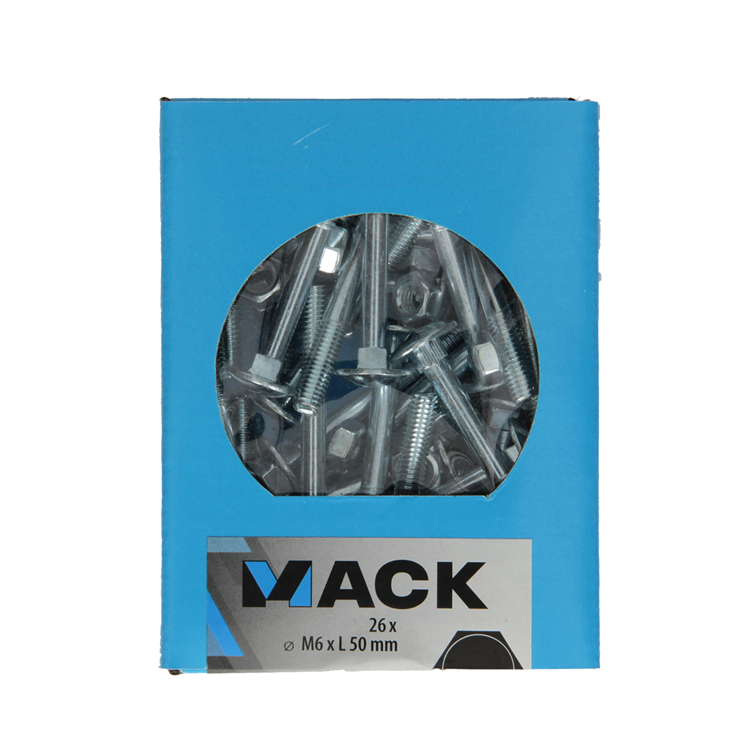 Mack 1020199 - boulon à bois + écrou galvanisé 26 stm6 x 50 mm | 5 pièces