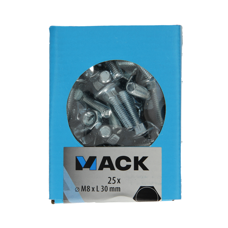 Mack 1020204 - boulon à bois + écrou galvanisé 25 stm8 x 30 mm | 5 pièces
