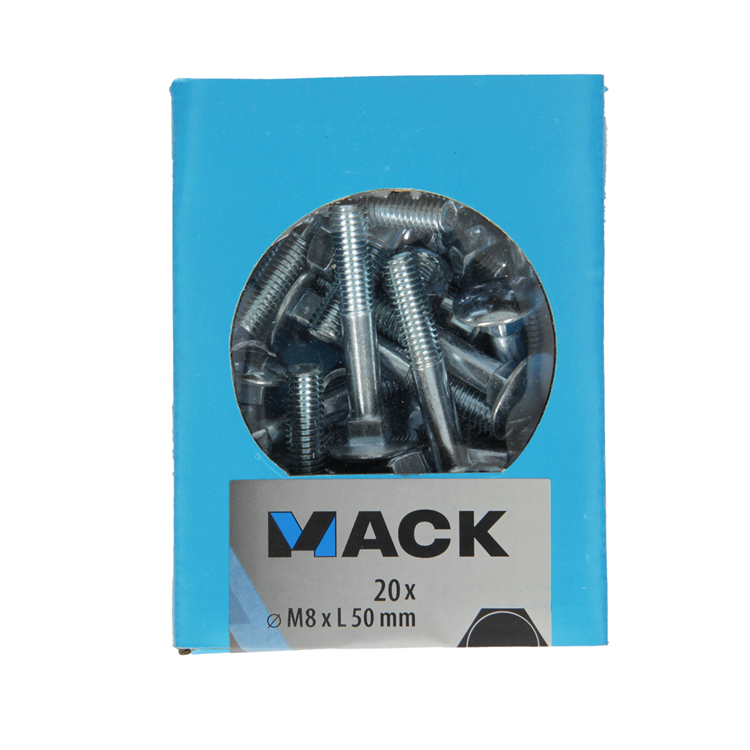 Mack 1020206 - boulon à bois + écrou galvanisé 20 stm8 x 50 mm | 5 pièces