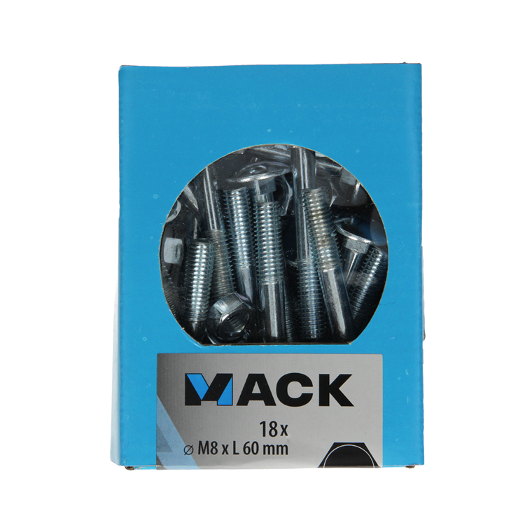 Mack 1020207 - boulon à bois + écrou galvanisé 18 stm8 x 60 mm | 5 pièces