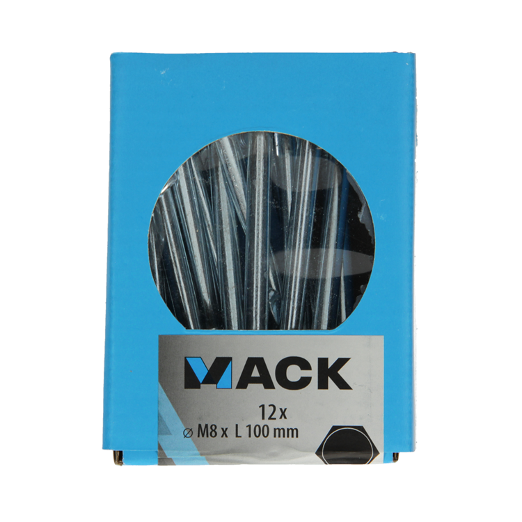 Mack 1020210 - boulon à bois + écrou galvanisé 12 stm8 x 100 mm | 5 pièces
