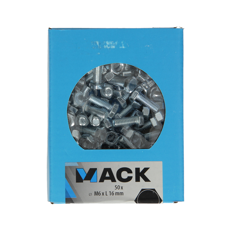 Mack 1020213 - boulon de robinet + écrou galvanisé 50 pcs m6 x 16 mm | 5 pièces