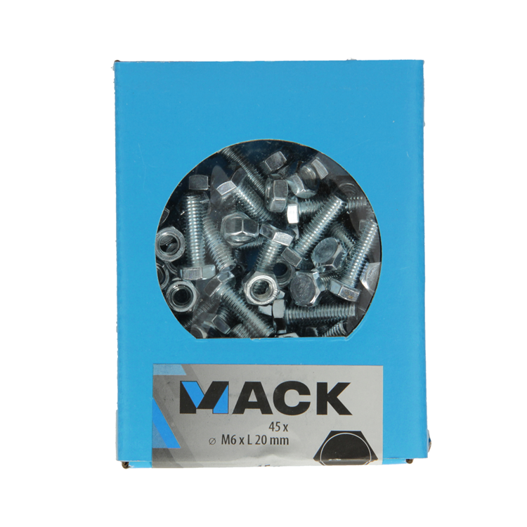 Mack 1020214 - boulon de robinet + écrou galvanisé 45 pcs m6 x 20 mm | 5 pièces