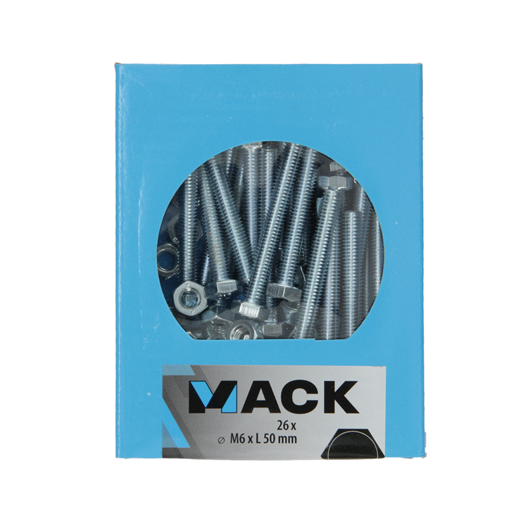 Mack 1020217 - boulon de robinet + écrou galvanisé 26 pcs m6 x 50 mm | 5 pièces