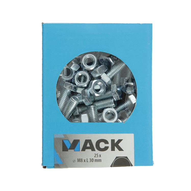 Mack 1020220 - boulon de robinet + écrou galvanisé 25 pcs m8 x 30 mm | 5 pièces