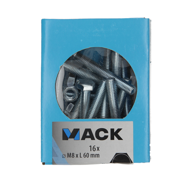 Mack 1020222 - boulon de robinet + écrou galvanisé 16 pcs m8 x 60 mm | 5 pièces