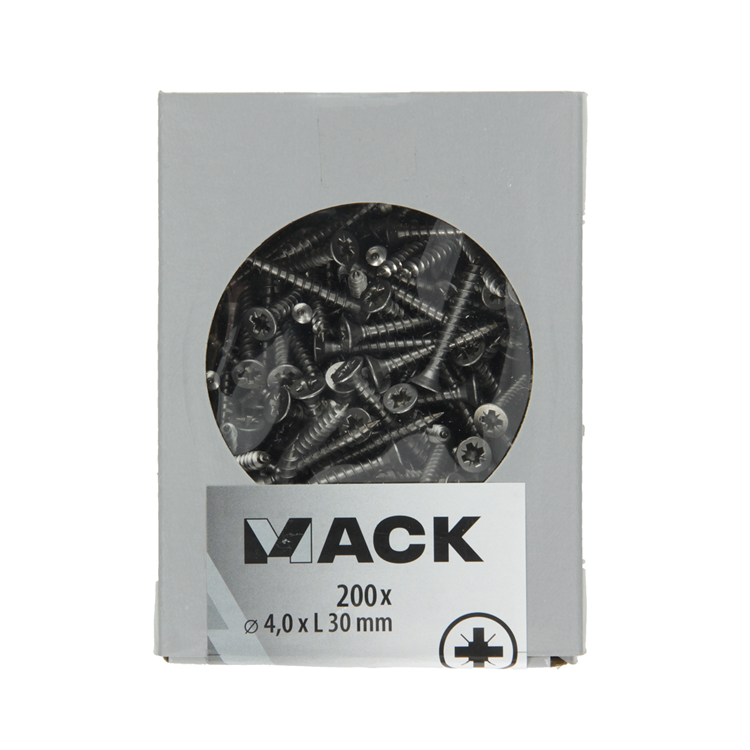 Mack 1020233 - vis pour panneaux d'aggloméré tête VZ acier inoxydable a2 200 pcs 4,0 x 30 mm | 2 pièces