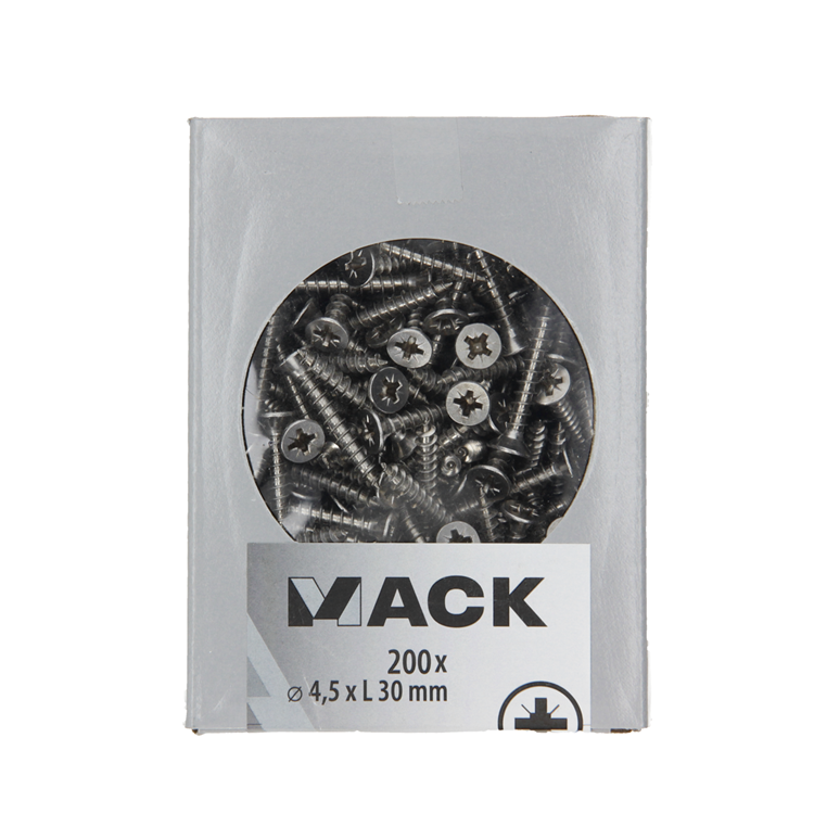 Mack 1020238 - vis pour panneaux d'aggloméré tête VZ acier inoxydable a2 200 pcs 4,5 x 30 mm | 2 pièces