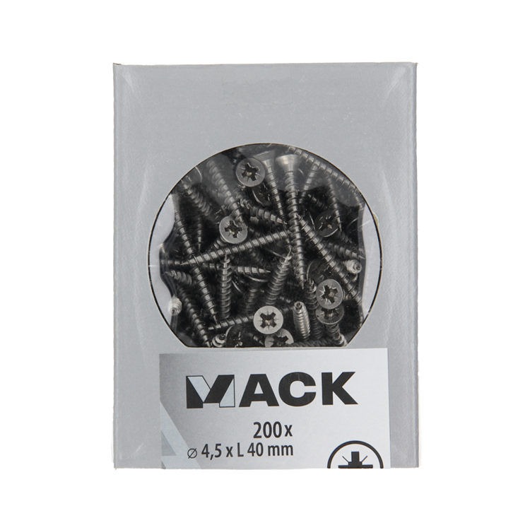 Mack 1020240 - vis pour panneaux d'aggloméré tête VZ acier inoxydable a2 200 pcs 4,5 x 40 mm | 2 pièces