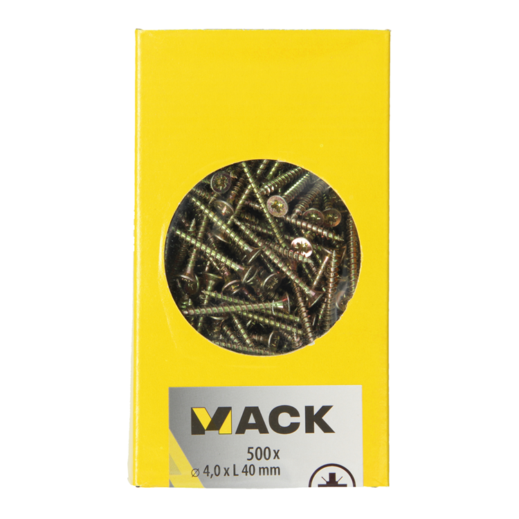 Mack 1020262 - vis pour panneaux d'aggloméré tête vz gvz 500 pcs 4,0 x 40 mm | 2 pièces