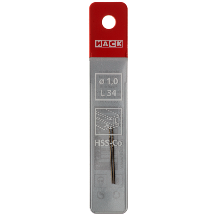 Mack 1018418 - foret à métaux hss co5% din 338 ø 1,0 x 34 mm 2 pcs | 5 pièces
