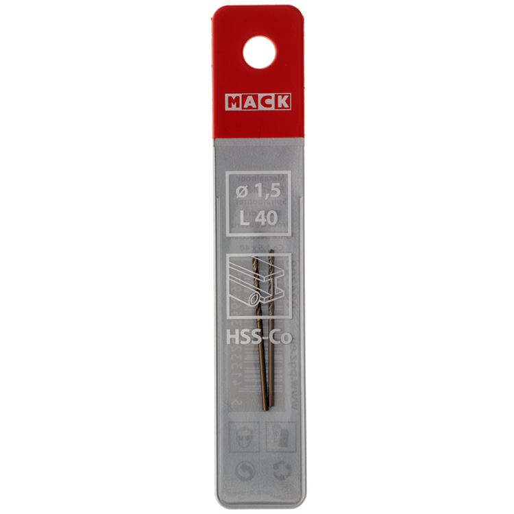 Mack 1018419 - foret à métaux hss co5% din 338 ø 1,5 x 40 mm 2 pcs | 5 pièces