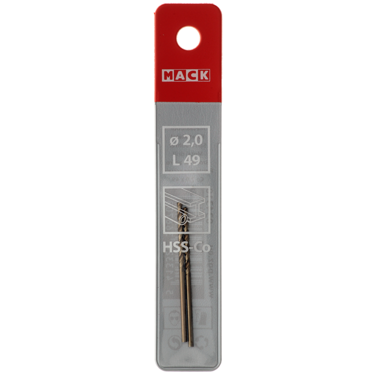 Mack 1018420 - foret à métaux hss co5% din 338 ø 2,0 x 49 mm 2 pcs | 5 pièces