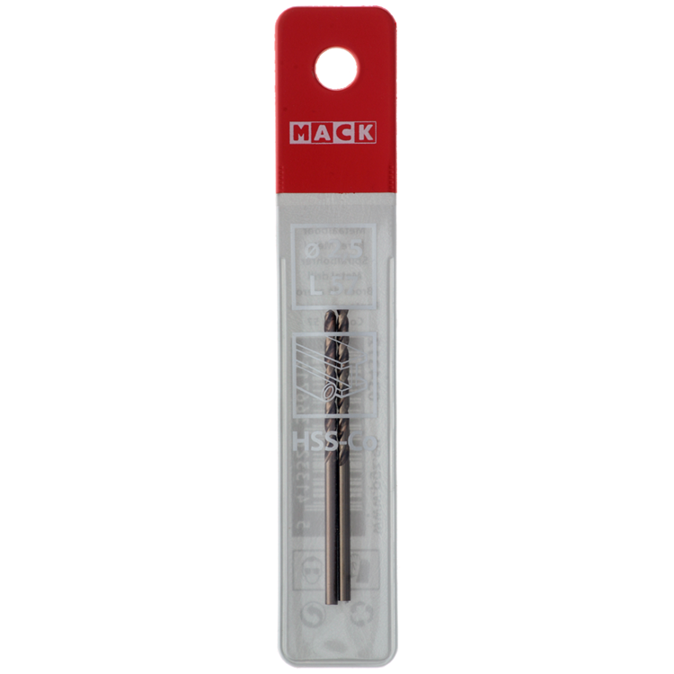 Mack 1018421 - foret à métaux hss co5% din 338 ø 2,5 x 57 mm 2 pcs | 5 pièces