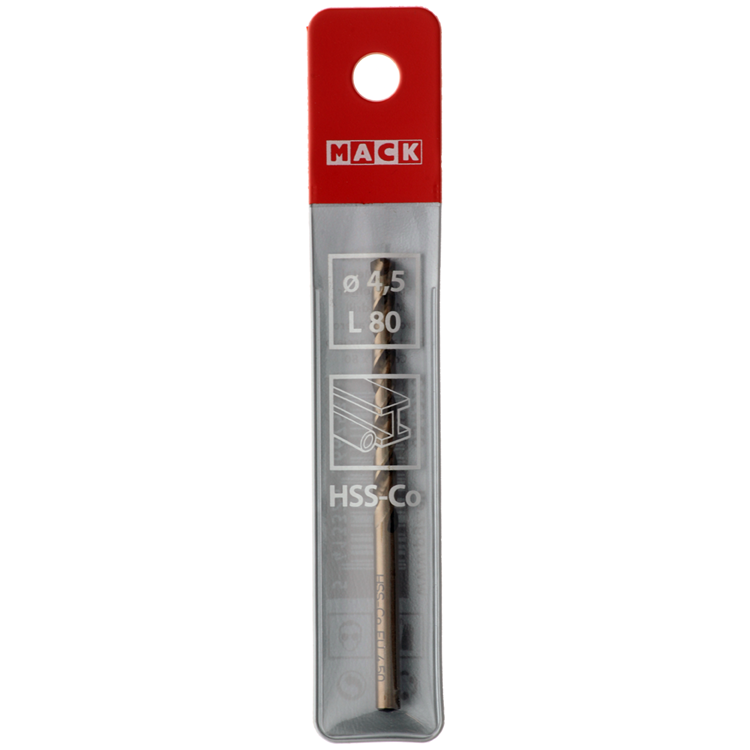 Mack 1018425 - foret à métaux hss co5% din 338 ø 4,5 x 80 mm | 5 pièces