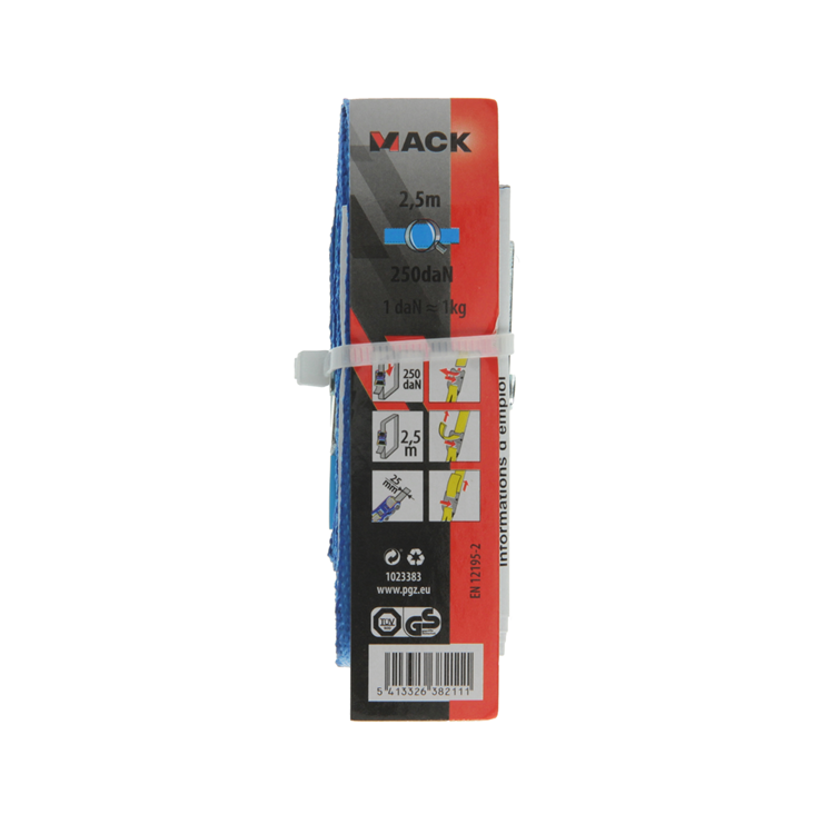 Mack 1023383 - ruban polyester, avec boucle, 25mm-2,5m max250kg | 12 pièces