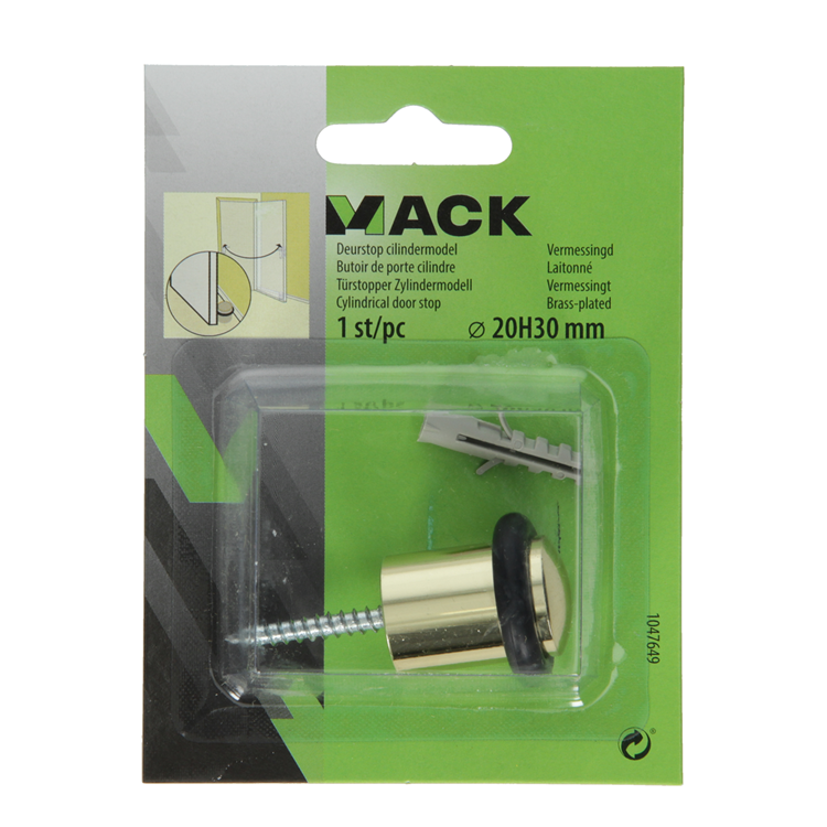 Mack 1047649 - cylindre d'arrêt de porte modèle laiton plaqué ø 20h30 mm 1 pièce pièce | 6 pièces