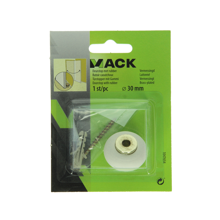 Mack 1047654 - butée de porte avec caoutchouc plaqué laiton ø 30 mm 1 pièce pièce | 6 pièces